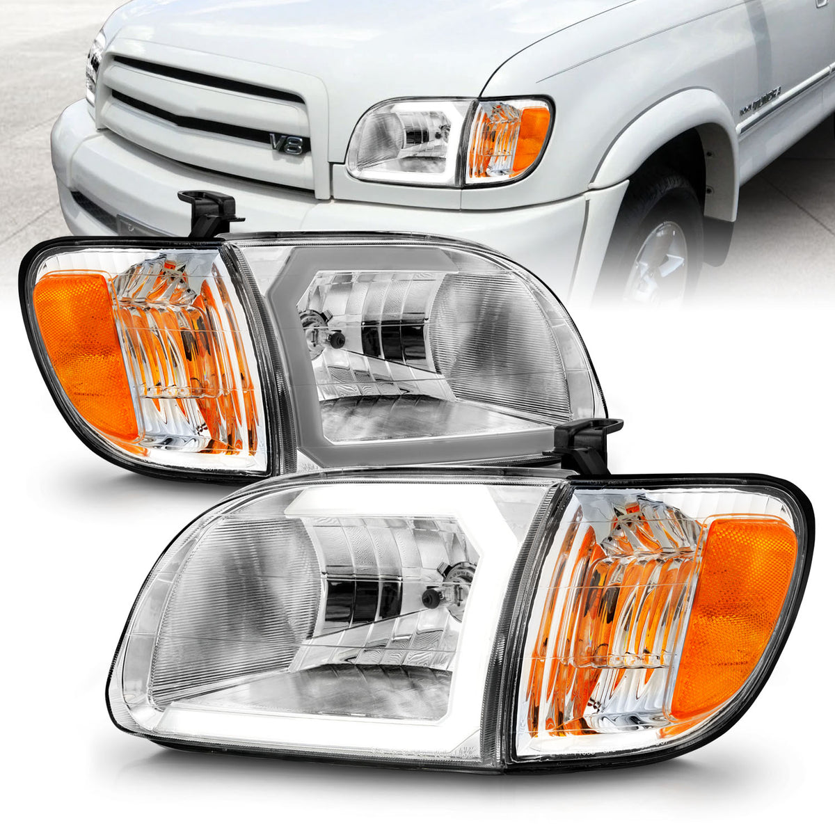 ANZO 00-04 Toyota Tundra (Reg/Acc Cab Only) Crystal Headlights w/Lgt Bar Chrome w/Corner Lights 2pc - 111580 for 2000-2004 To