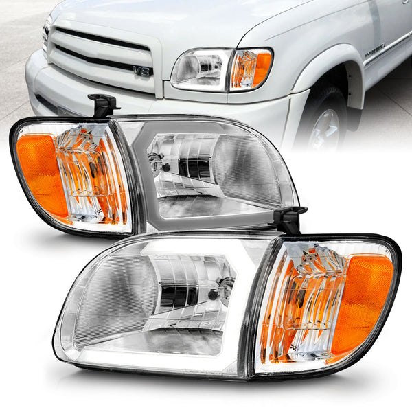 ANZO 00-04 Toyota Tundra (Reg/Acc Cab Only) Crystal Headlights w/Lgt Bar Chrome w/Corner Lights 2pc - 111580 for 2000-2004 To