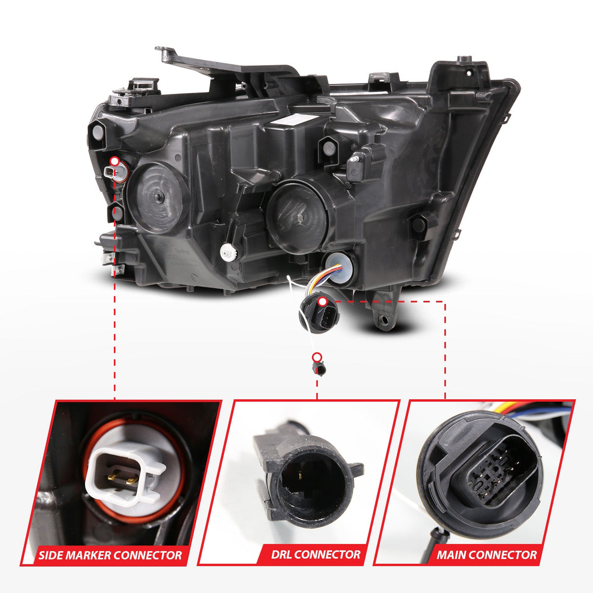 RAM 1500 (NEW BODY) 19-24 FULL LED PROJECTOR LIGHT BAR HEADLIGHTS BLACK W/ INITIATION & SEQUENTIAL (FOR HALOGEN MODELS ONLY)