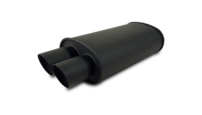 Vibrant StreetPower FLAT BLACK Oval Muffler with Dual 3in Outlet - 3in inlet I.D. - 1149
