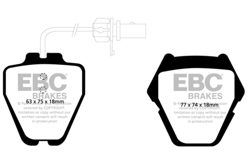 EBC 99-01 Audi A6 Quattro 2.7 Twin Turbo Sedan (8 Pad Set) Ultimax2 Front Brake Pads - UD839 for 2001-2005 Audi A6 - front vi