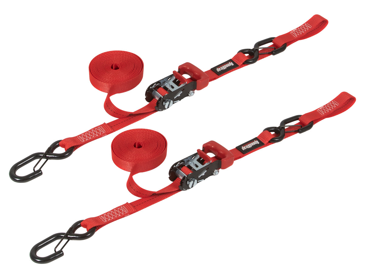 SpeedStrap 1In x 15Ft Ratchet Tie Down w/ Snap FtSFt Hooks (2 Pack) - Red - 11503-2