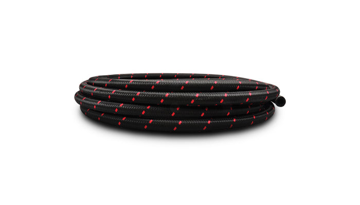 Vibrant -8 AN Two-Tone Black/Red Nylon Braided Flex Hose (10 foot roll) - 11968R