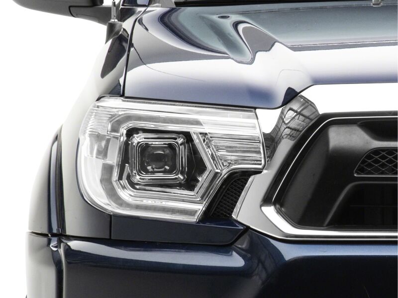 Raxiom 12-15 Toyota Tacoma Axial Series Switchback Projector Headlights- Chrome- Clear Lens - TT23360 - front view
