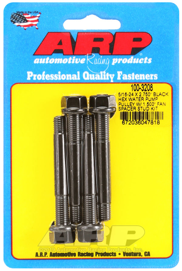 ARP 5/16-24 X 2.750 Black Hex Water Pump Pulley w/ 1.500in Fan Spacer Stud Kit - 100-3208 by ARP