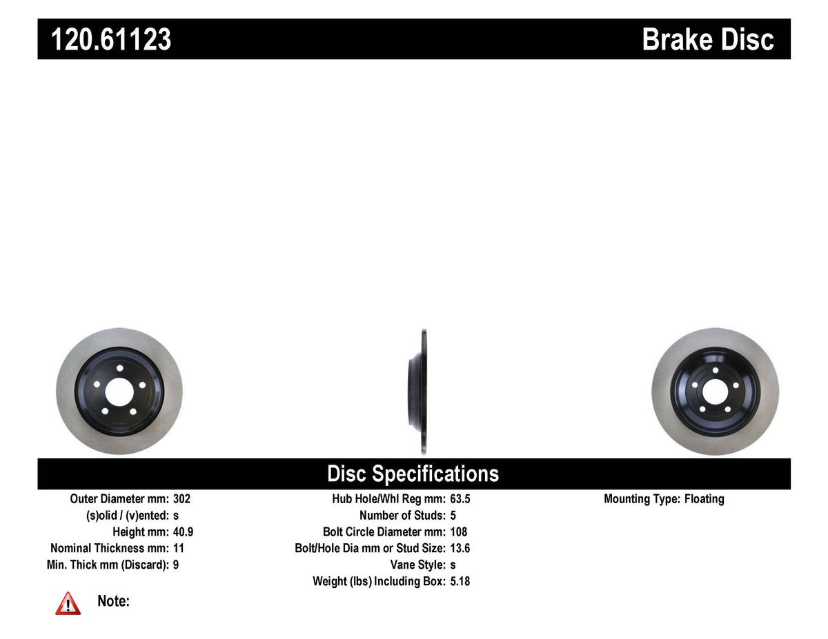 Centric 16-18 Ford Focus RS Rear Premium High-Carbon Rotor - 120.61123