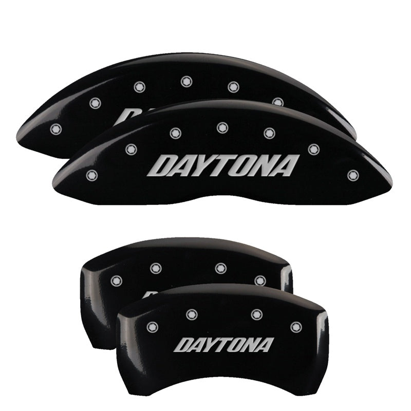 MGP 4 Caliper Covers Engraved Front &amp; Rear Daytona Black finish silver ch - 12001SDAYBK