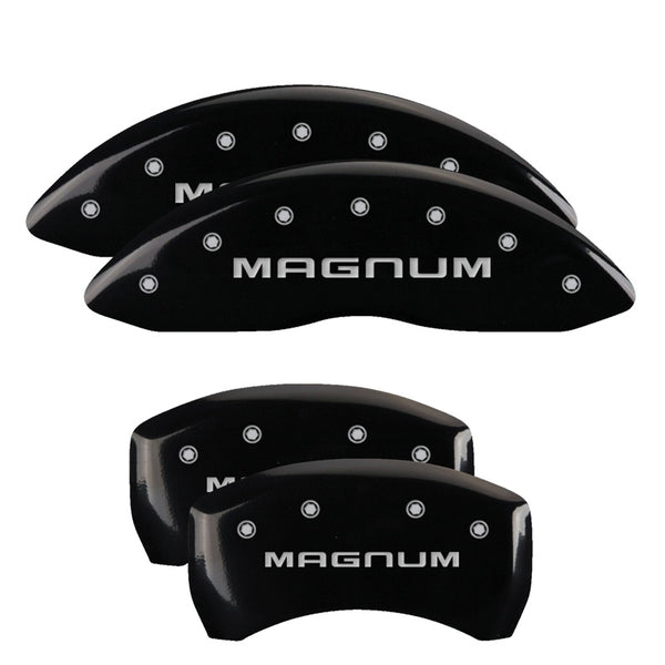 MGP 4 Caliper Covers Engraved Front &amp; Rear Magnum Black finish silver ch - 12001SMGMBK