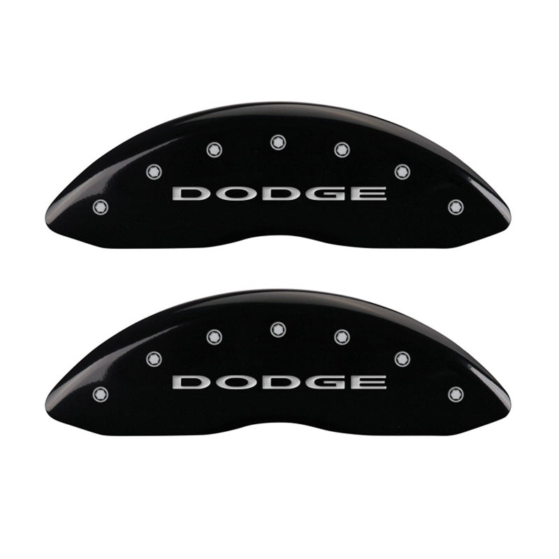 MGP Front set 2 Caliper Covers Engraved Front With out stripes/Dodge Black finish silver ch - 12002FDD4BK