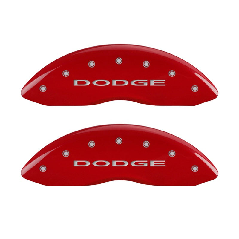 MGP Front set 2 Caliper Covers Engraved Front With out stripes/Dodge Red finish silver ch - 12002FDD4RD