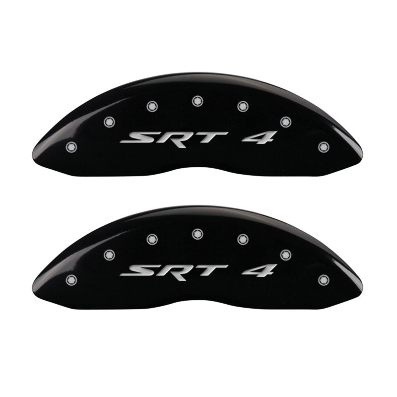 MGP Front set 2 Caliper Covers Engraved Front SRT4 Black finish silver ch - 12002FSR4BK