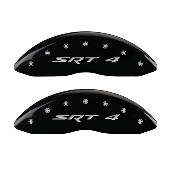 MGP Front set 2 Caliper Covers Engraved Front SRT4 Black finish silver ch - 12002FSR4BK