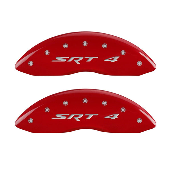 MGP Front set 2 Caliper Covers Engraved Front SRT4 Red finish silver ch - 12002FSR4RD