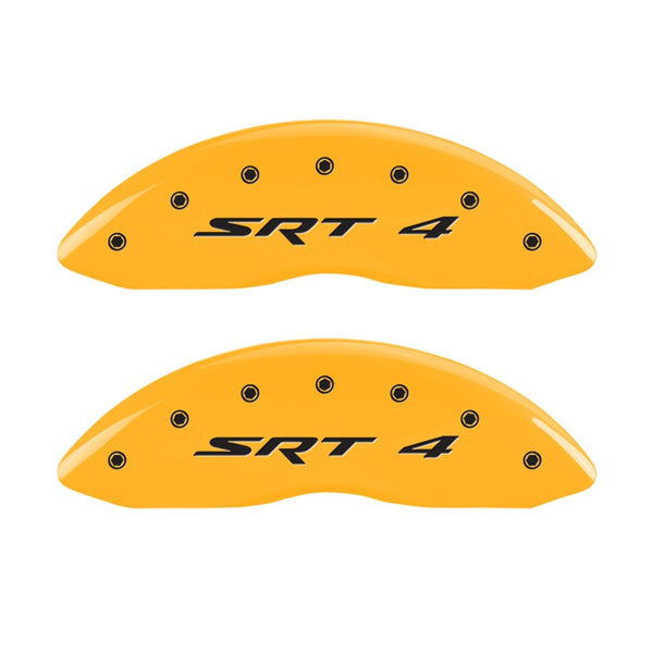 MGP Front set 2 Caliper Covers Engraved Front SRT4 Yellow finish black ch - 12002FSR4YL