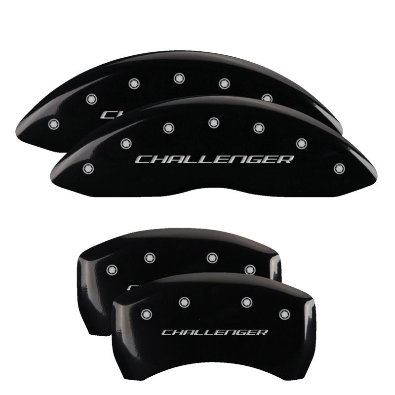 MGP 4 Caliper Covers Engraved Front &amp; Rear Block/Challenger Black finish silver ch - 12005SCLBBK