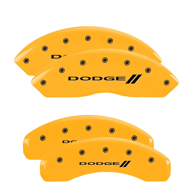 MGP 4 Caliper Covers Engraved F &amp; R Stripes/Dodge Yellow Finish Black Char 2010 Dodge Nitro - 12059SDD3YL