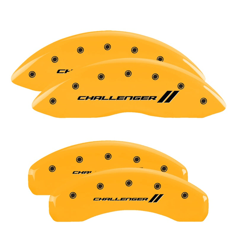 MGP 4 Caliper Covers Engraved Front &amp; Rear With stripes/Challenger Yellow finish black ch - 12088SCL1YL