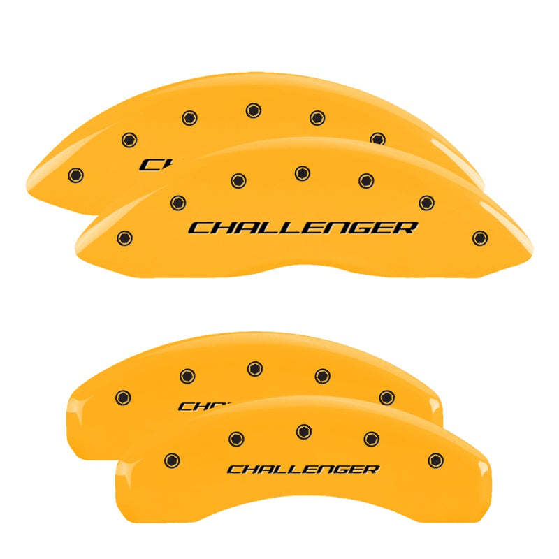 MGP 4 Caliper Covers Engraved Front &amp; Rear Block/Challenger Yellow finish black ch - 12088SCLBYL