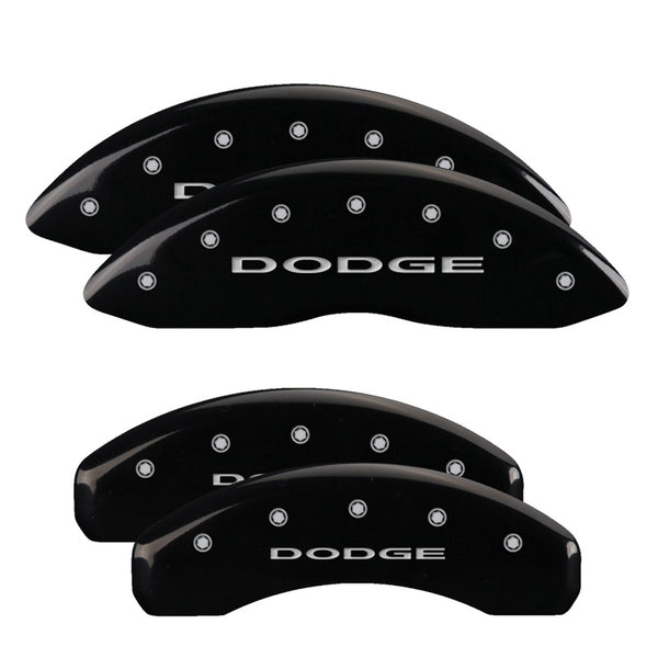 MGP 4 Caliper Covers Engraved Front &amp; Rear With out stripes/Dodge Black finish silver ch - 12088SDD4BK