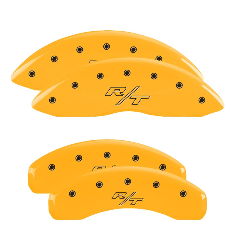 MGP 4 Caliper Covers Engraved Front &amp; Rear Vintage Style/RT Yellow finish black ch - 12088SRTRYL