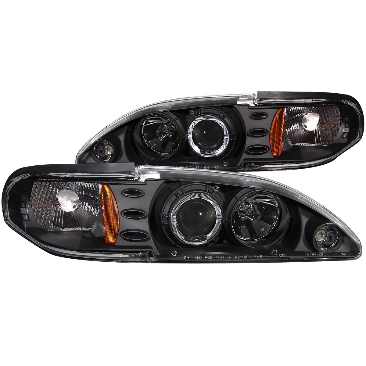 ANZO 1994-1998 Ford Mustang Projector Headlights w/ Halo Black 1pc - 121038 for 1994-1998 Ford Mustang - front view
