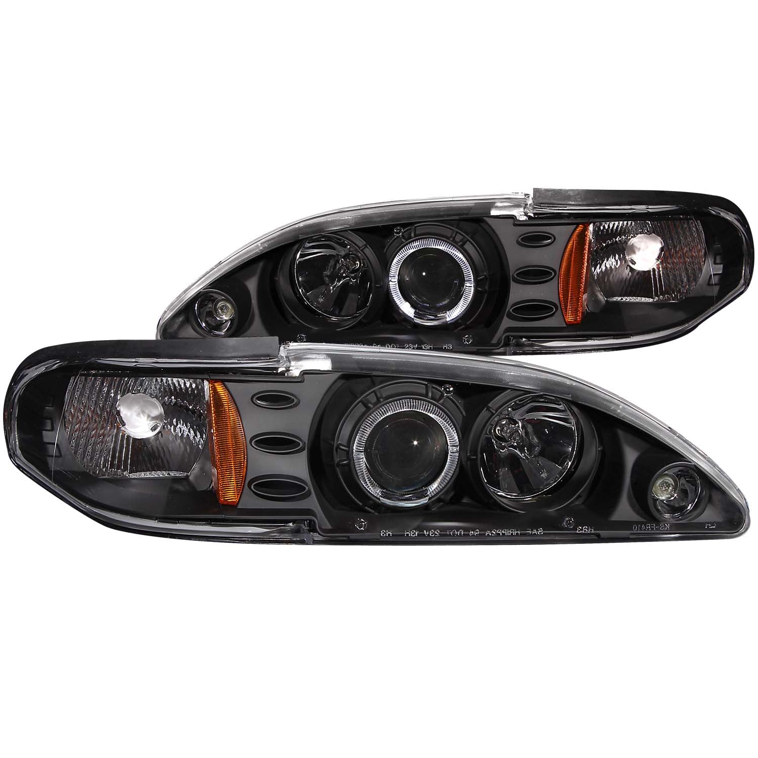 ANZO 1994-1998 Ford Mustang Projector Headlights w/ Halo Black 1pc - 121038 for 1994-1998 Ford Mustang - front view