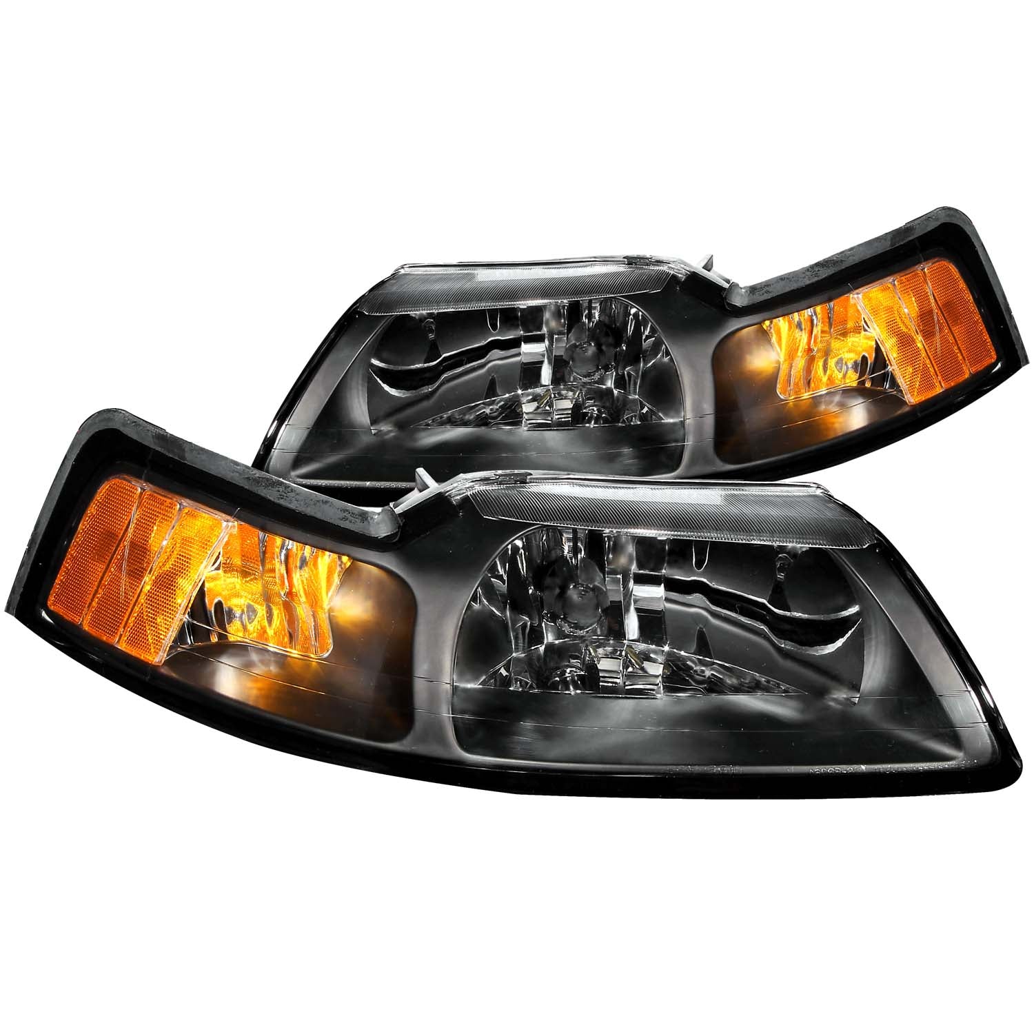 ANZO 1999-2004 Ford Mustang Crystal Headlights Black - 121040 for 1999-2004 Ford Mustang - front view