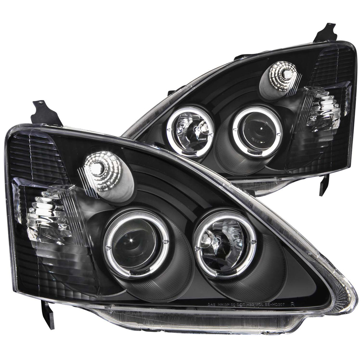 ANZO 2002-2004 Honda Civic Projector Headlights w/ Halo Black - 121057 for 2002-2004 Honda Civic - front view