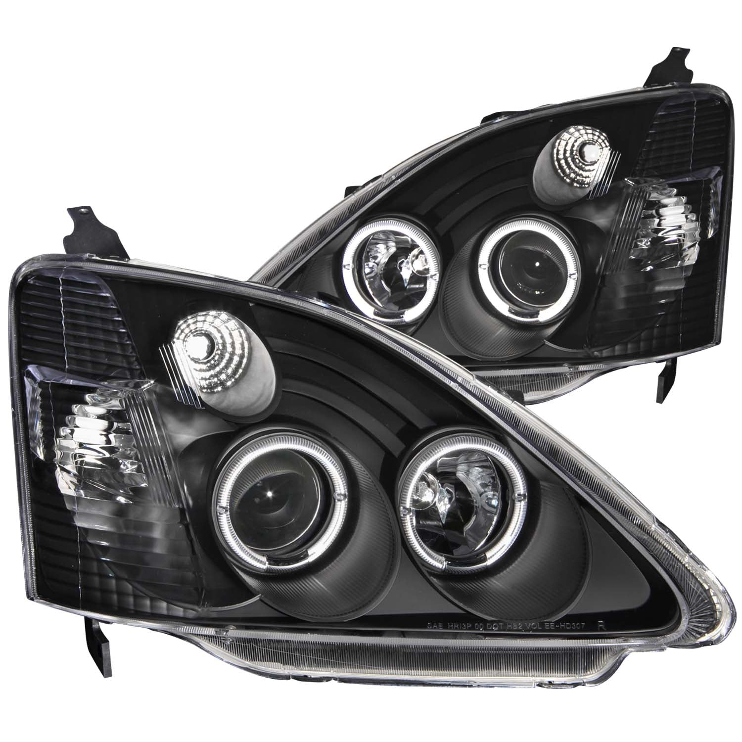 ANZO 2002-2004 Honda Civic Projector Headlights w/ Halo Black - 121057 for 2002-2004 Honda Civic - front view