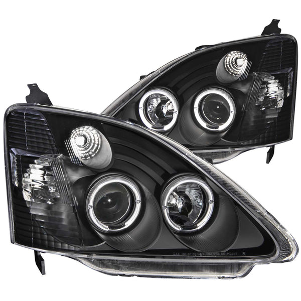 ANZO 2002-2004 Honda Civic Projector Headlights w/ Halo Black - 121057 for 2002-2004 Honda Civic - front view