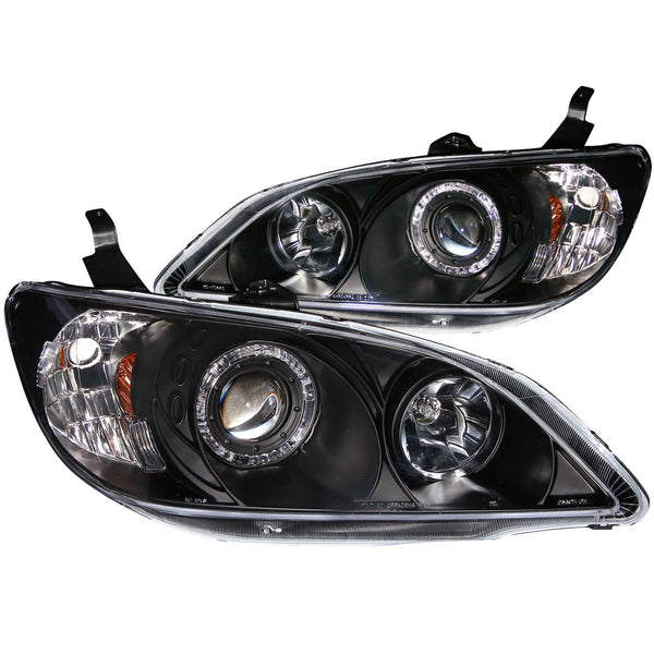 ANZO 2004-2005 Honda Civic Projector Headlights w/ Halo Black - 121059 for 2004-2005 Honda Civic - front view