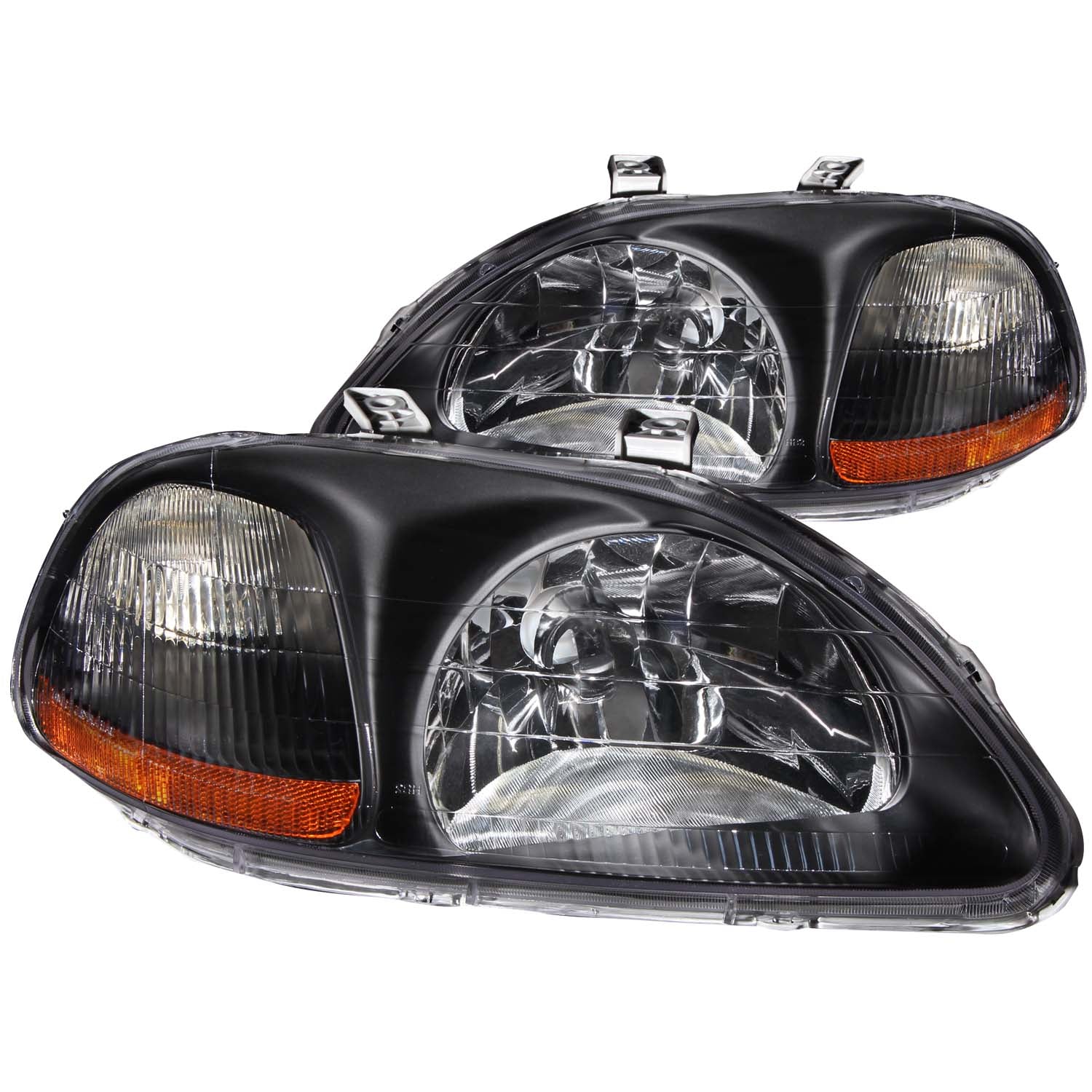 ANZO 1996-1998 Honda Civic Crystal Headlights Black - 121067 for 1996-1998 Honda Civic - front view