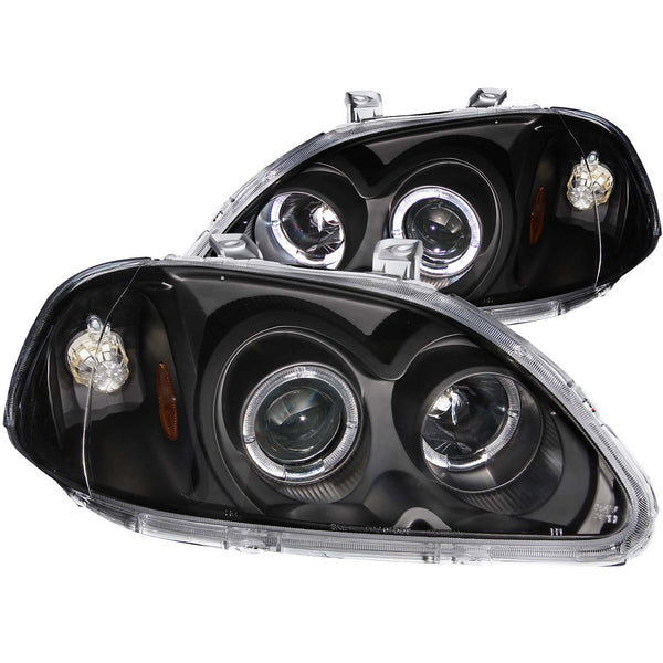 ANZO 1996-1998 Honda Civic Projector Headlights w/ Halo Black - 121068 for 1996-1998 Honda Civic - front view