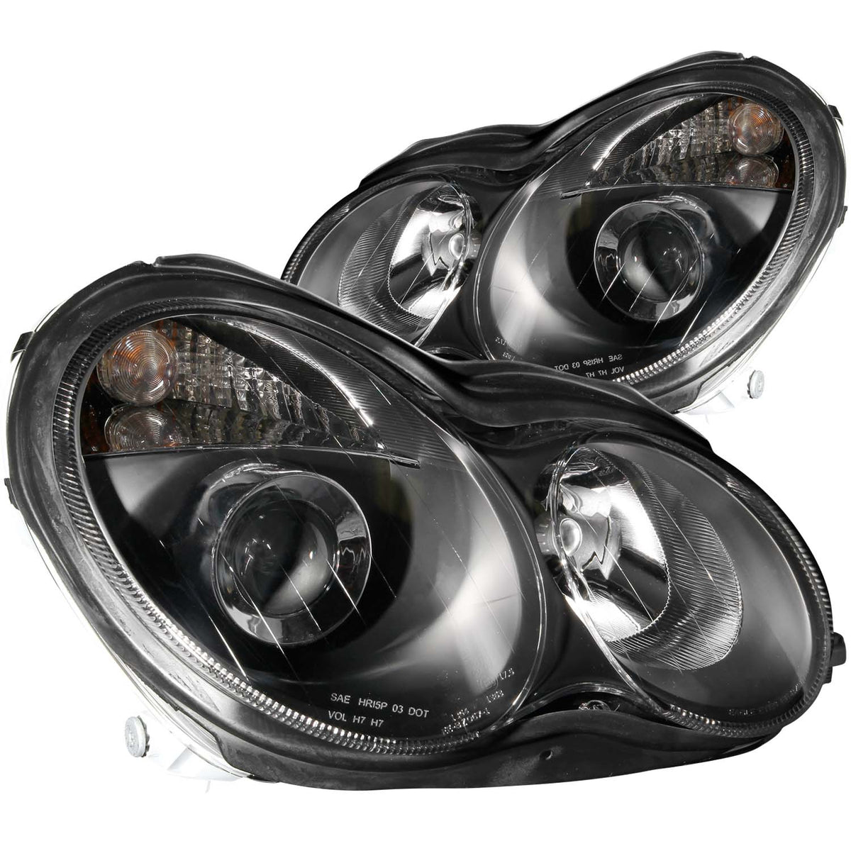 ANZO 2001-2007 Mercedes Benz C Class W203 Projector Headlights Black - 121079 for 2001-2007 Mercedes Benz C Class - front vie