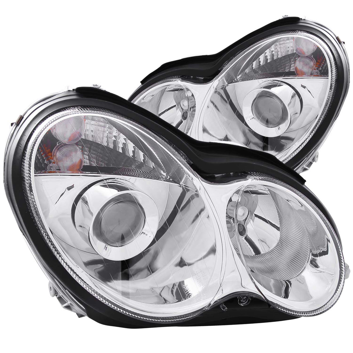 ANZO 2001-2007 Mercedes Benz C Class W203 Projector Headlights Chrome - 121080 for 2001-2007 Mercedes Benz C Class - front vi