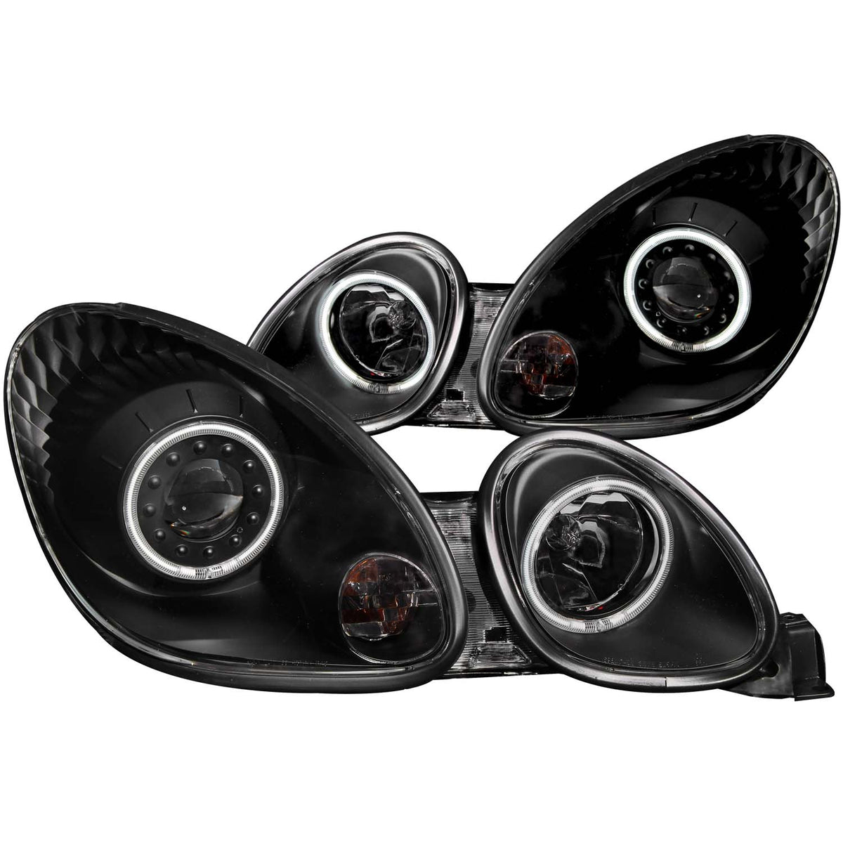 ANZO 1998-2005 Lexus Gs300 Projector Headlights w/ Halo Black - 121144 for 1998-2005 Lexus GS - front view