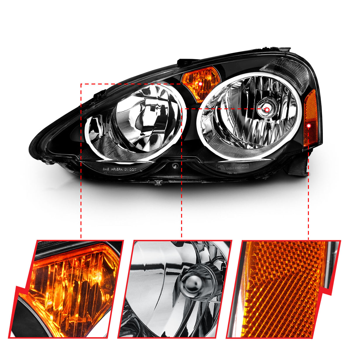 ANZO 2002-2004 Acura Rsx Crystal Headlights Black - 121209
