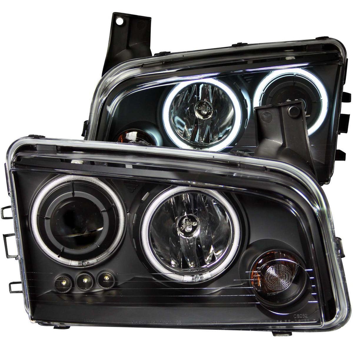 ANZO 2006-2010 Dodge Charger Projector Headlights w/ Halo Chrome (CCFL) - 121218 for 2006-2010 Dodge Charger - front view