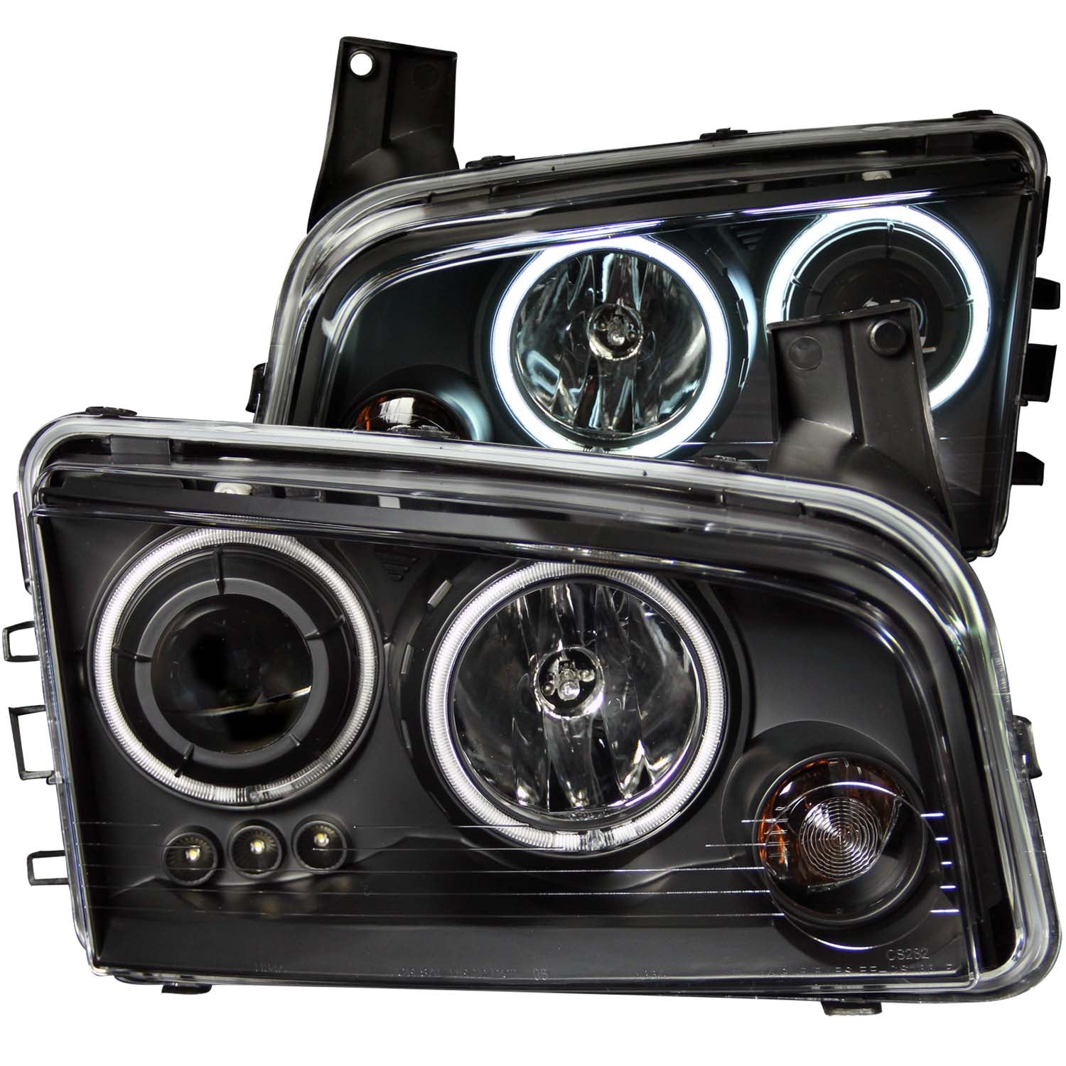 ANZO 2006-2010 Dodge Charger Projector Headlights w/ Halo Chrome (CCFL) - 121218 for 2006-2010 Dodge Charger - front view