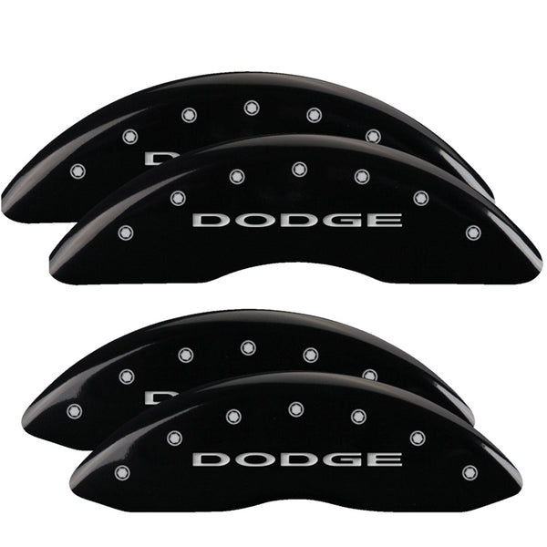 MGP 4 Caliper Covers Engraved Front &amp; Rear With out stripes/Dodge Black finish silver ch - 12124SDD4BK