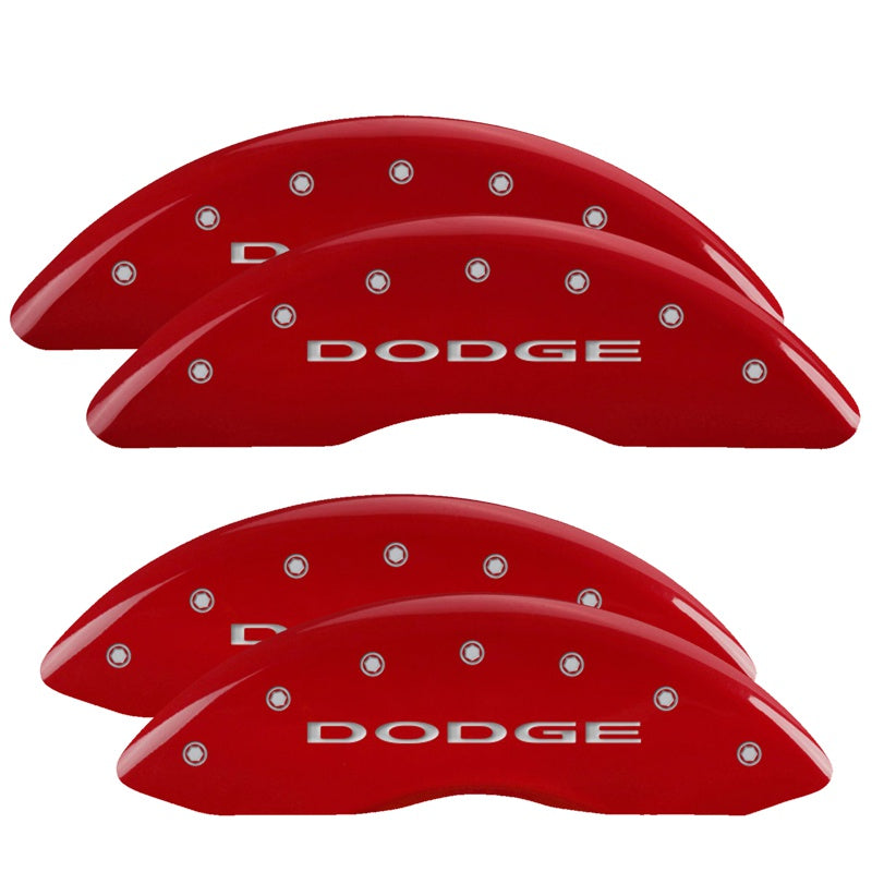 MGP 4 Caliper Covers Engraved Front &amp; Rear With out stripes/Dodge Red finish silver ch - 12124SDD4RD