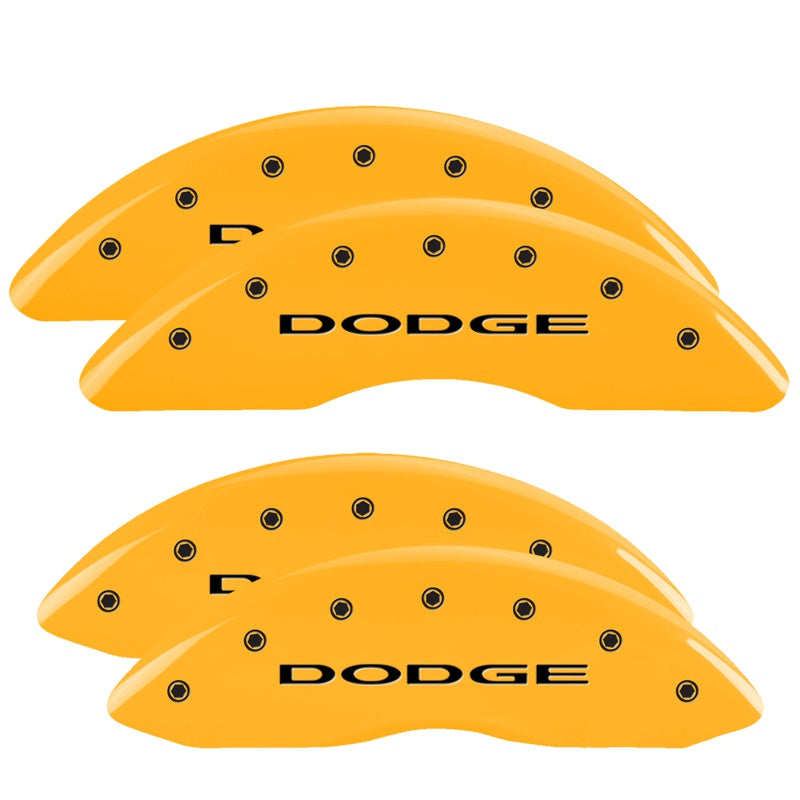 MGP 4 Caliper Covers Engraved Front &amp; Rear Dodge Yellow Finish Black Char 2010 Dodge Ram 3500 - 12124SDD4YL