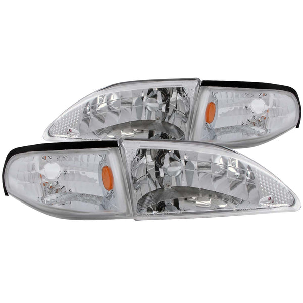 ANZO 1994-1998 Ford Mustang Crystal Headlights Chrome - 121262 for 1994-1998 Ford Mustang - front view