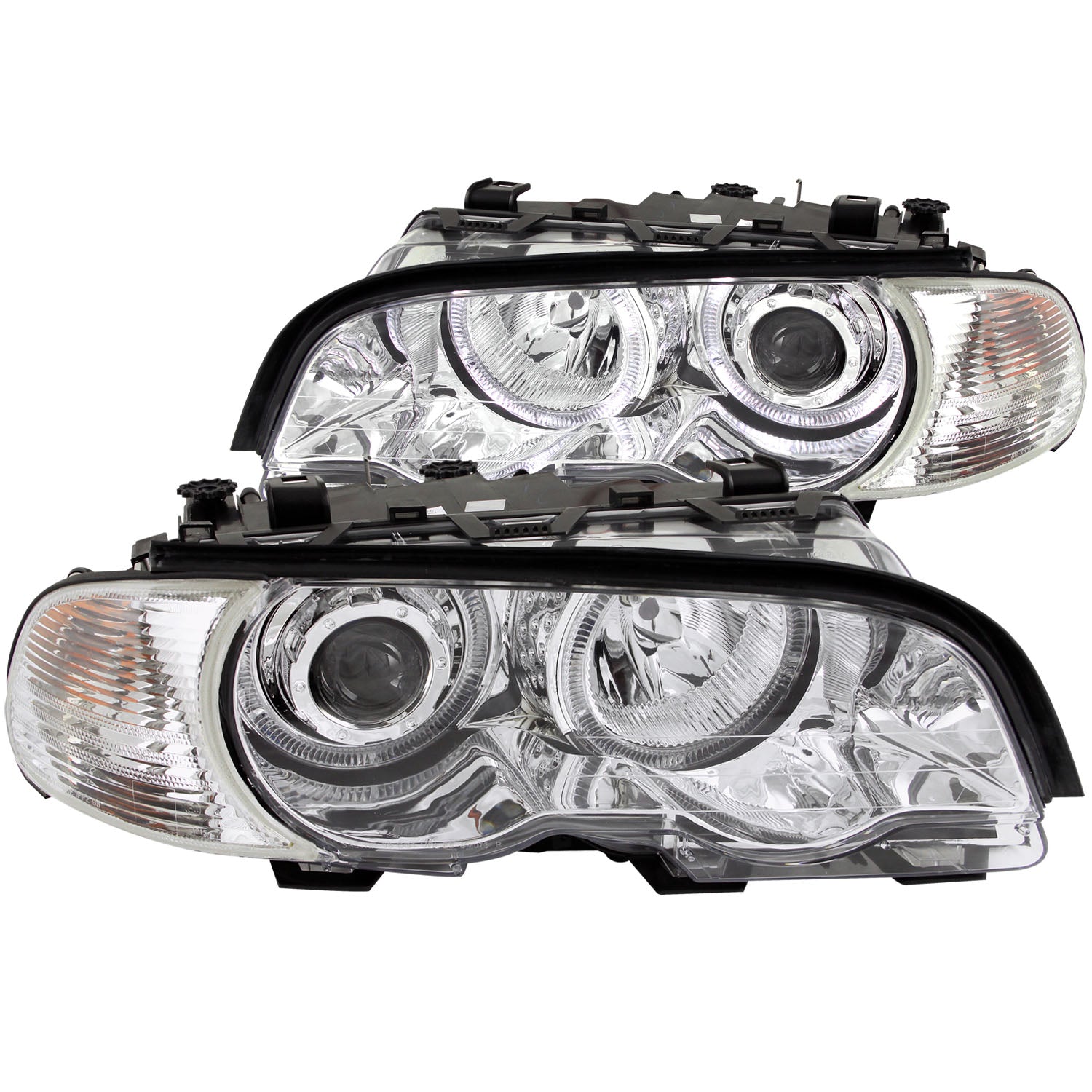 ANZO 2000-2003 BMW 3 Series E46 Projector Headlights w/ Halo Chrome - 121268 for 1999-2008 BMW 3 Series - front view