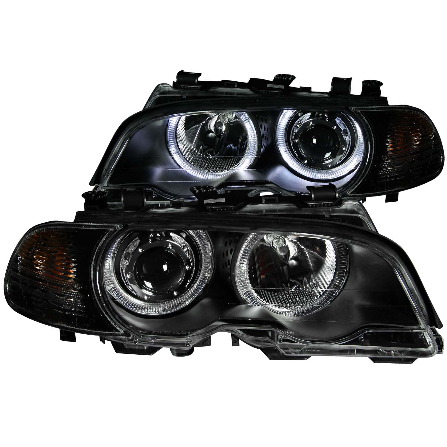 ANZO 2000-2003 BMW 3 Series E46 Projector Headlights w/ Halo Black - 121269 for 1999-2008 BMW 3 Series - front view