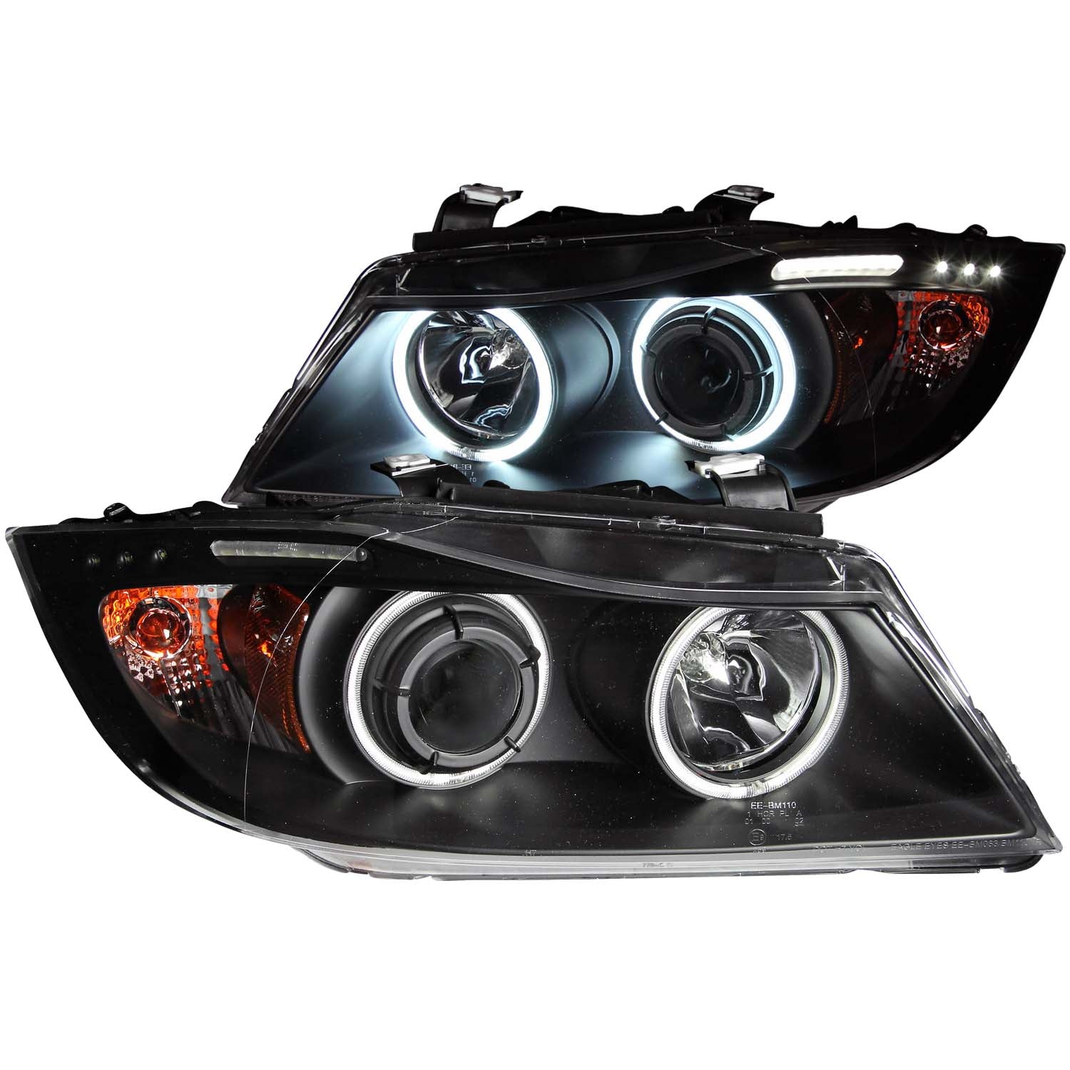 ANZO 2006-2008 BMW 3 Series E90-E91 Projector Headlights w/ Halo w/ LED Bar Black (CCFL) - 121335 for 2006-2008 BMW 3 Series 