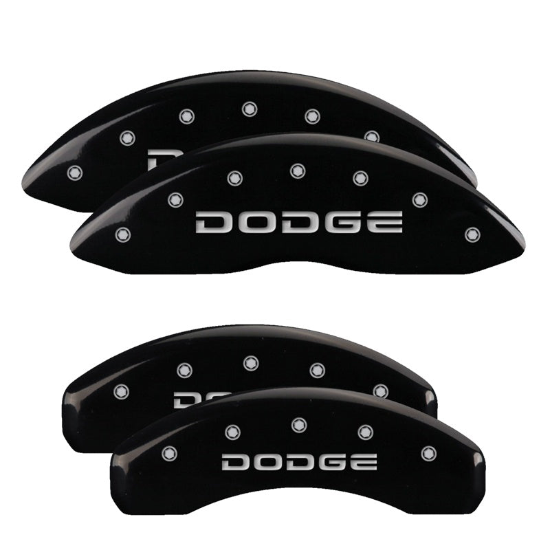 MGP 4 Caliper Covers Engraved Front &amp; Rear Broken D/Dodge Black finish silver ch - 12134SDODBK