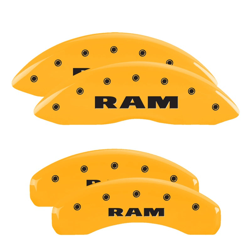 MGP 4 Caliper Covers Engraved Front &amp; Rear Ram Yellow Finish Black Char 2006 Dodge Durango - 12134SRAMYL