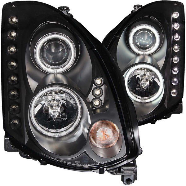 ANZO 2003-2007 Infiniti G35 Projector Headlights w/ Halo Black (CCFL) (HID Compatible) - 121363 for 2003-2005 INFINITI G - fr
