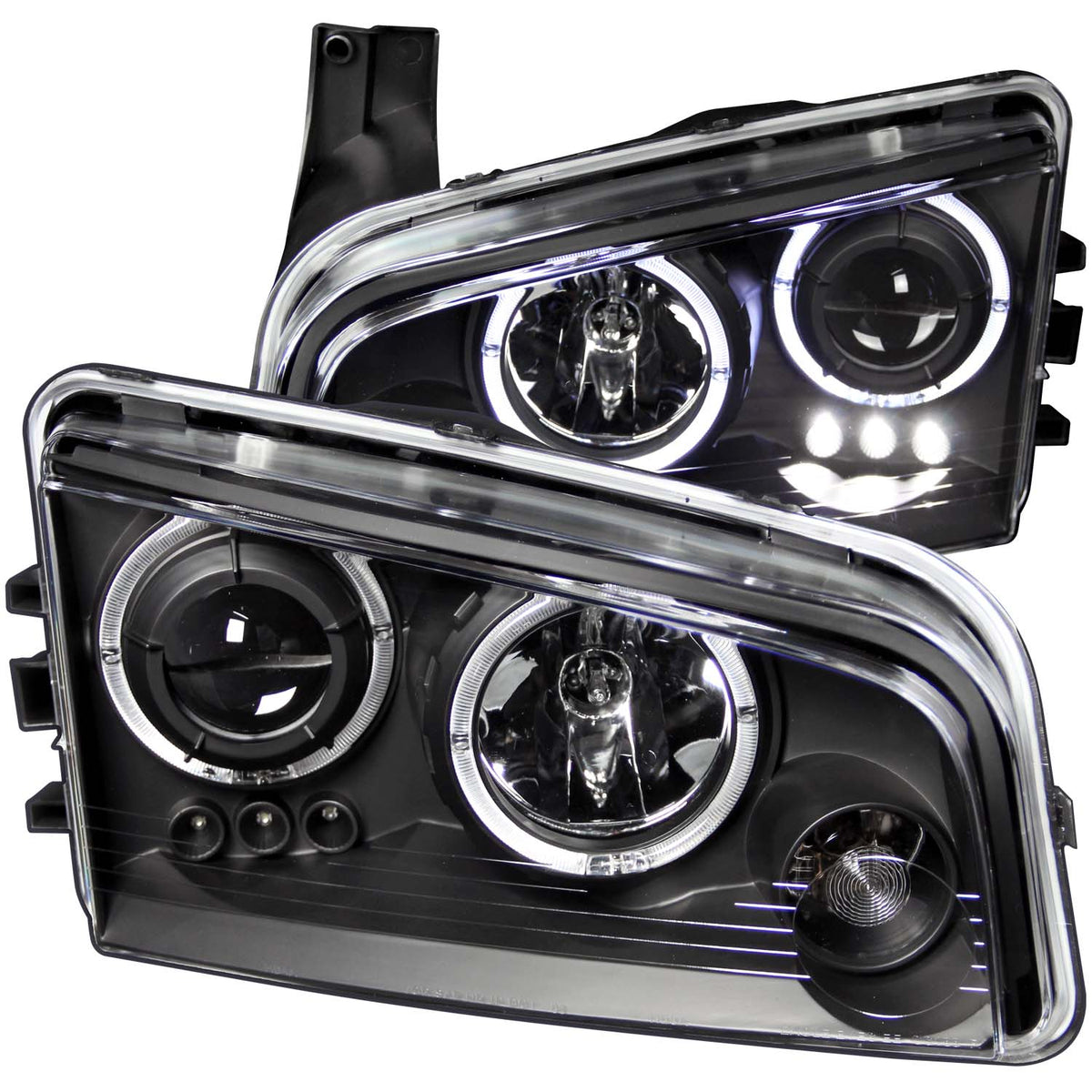 ANZO 2006-2010 Dodge Charger Projector Headlights w/ Halo Black - 121381 for 2006-2010 Dodge Charger - front view